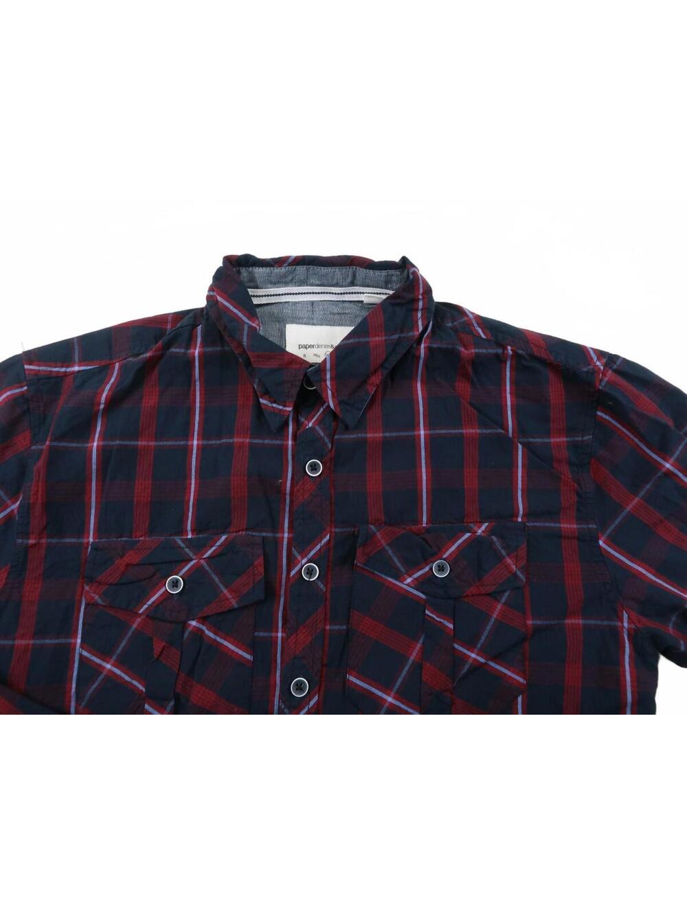 Paper Denim & Cloth Boys Button Down Red Navy Plaid Shirt Youth 14/16